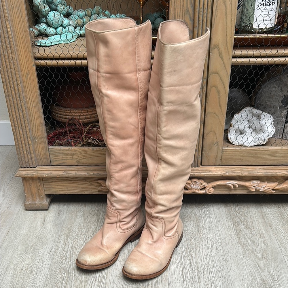 Steve Madden Beige Leather Knee High Boots